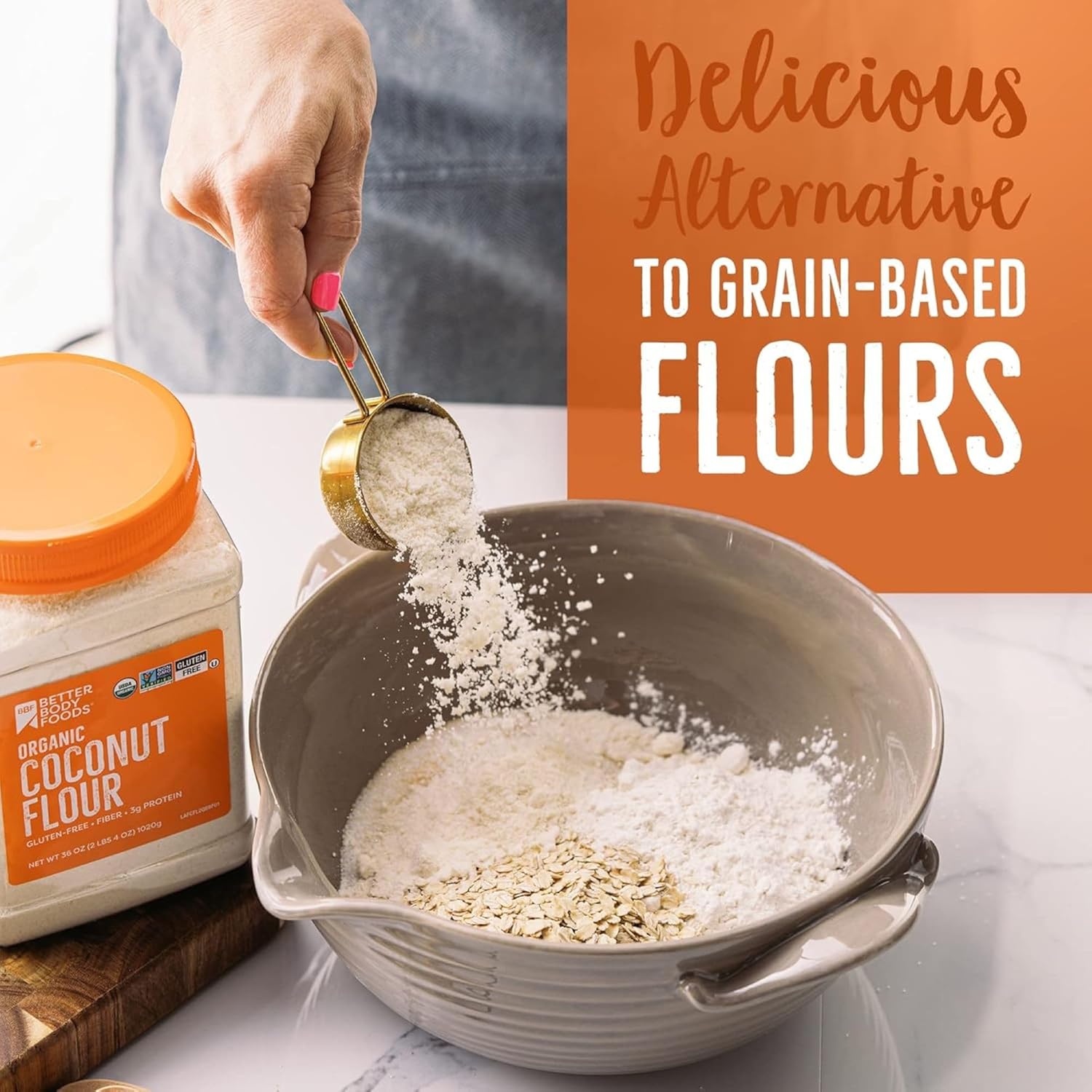 Betterbody Foods Organic Coconut Flour 2.25 Pound Jar, Gluten-Free White Flour Alternative With A Slight Coconut Taste And Aroma, 23% Dietary Fiber Per Serving : Grocery & Gourmet Food