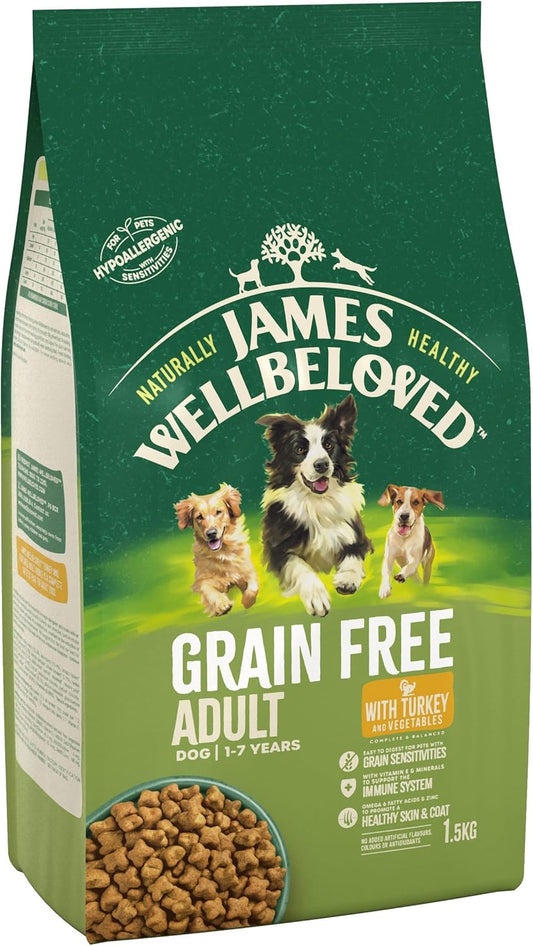 James Wellbeloved Adult Grain-Free Turkey & Vegetables 1.5 kg Bag, Hypoallergenic Dry Dog Food?02JWTV1.51