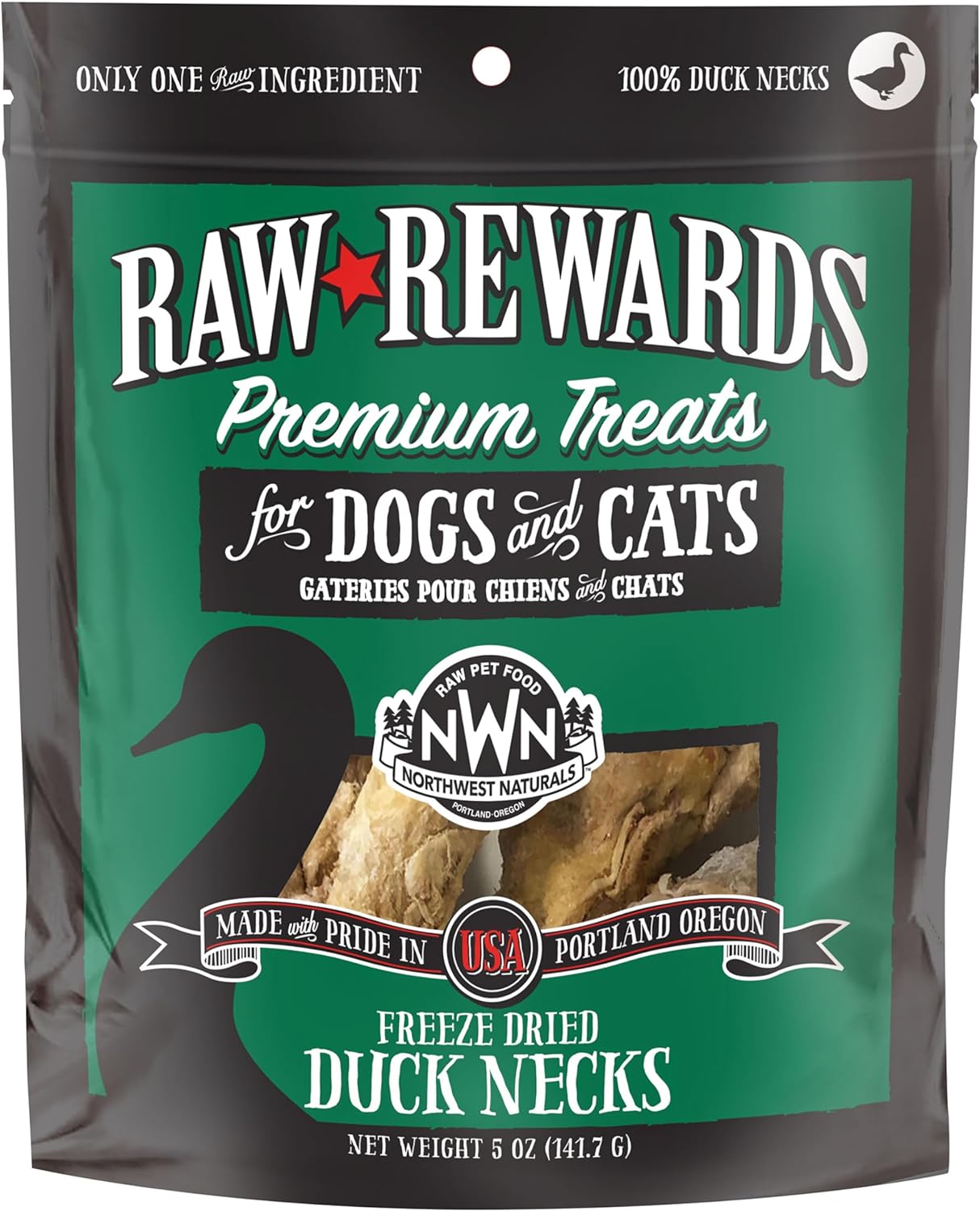 Northwest Naturals Raw Rewards Freeze-Dried Duck Neck Treats for Dogs and Cats - Whole Neck - Healthy, 1 Ingredient, Human Grade Pet Food, All Natural - 5 Oz (Packaging May Vary)