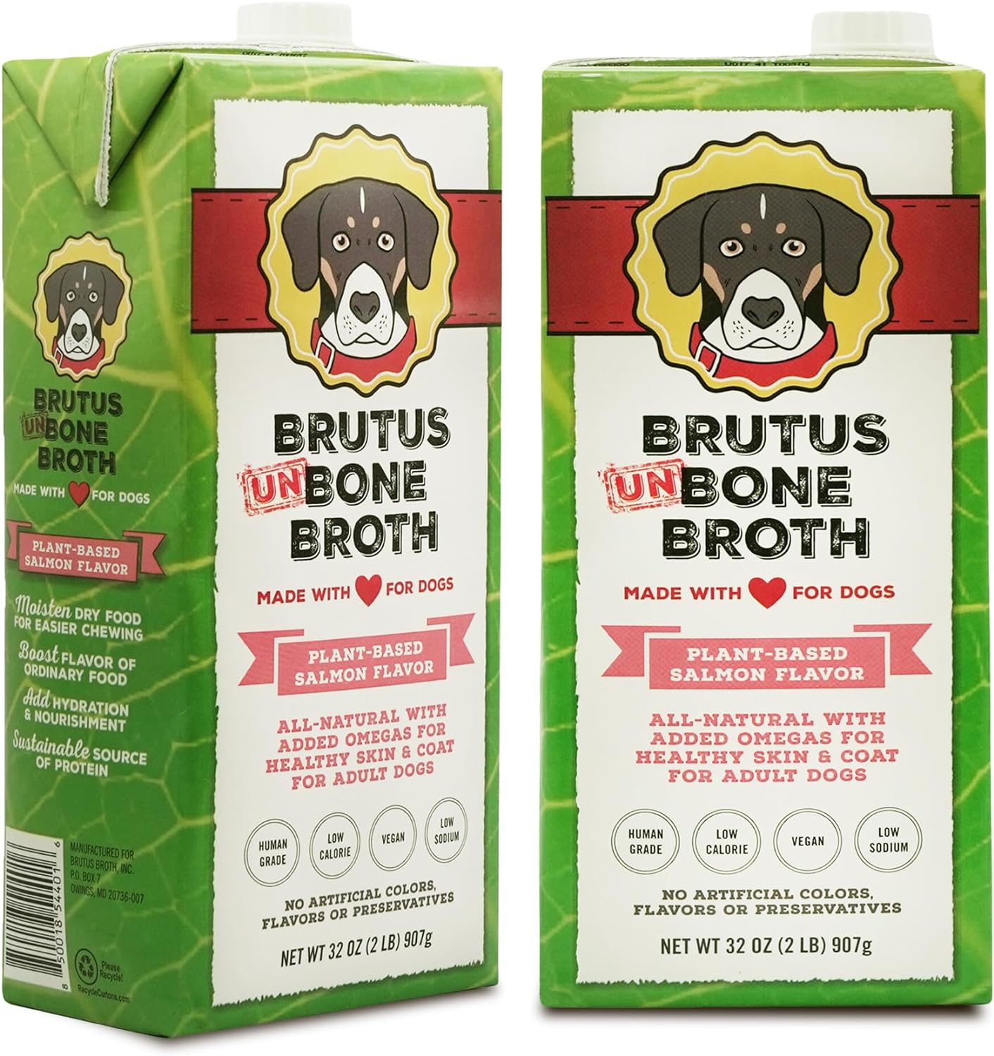 Brutus Vegetable Broth for Dogs 64 oz | All Natural | Made in USA |Omegas & Turmeric for Healthy Skin & Coat |Human Grade Ingredients |Hydrating Dog Food Topper, Gravy & Treat Salmon 2-Packs
