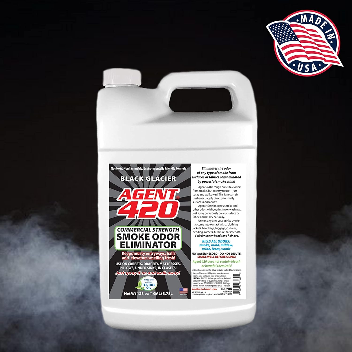 AGENT 420 - Cannabis Odor Destroying Spray for Eliminating Cigarette Smoke or Most Unwanted Odors In Your House, Car or Apartment - Freshen Up The “place” (Black Glacier, Gallon) : Health & Household