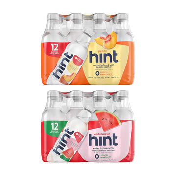 Hint Water Peach And Hint Water Watermelon (Pack Of 24), 12 Bottles Hint Peach & 12 Bottles Hint Watermelon, Zero Calories, Zero Sugar And Zero Diet Sweeteners, 16 Ounce Bottles