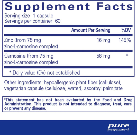 Pure Encapsulations Peptic-Care - Zinc-L-Carnosine - Gut Health & Antioxidant Supplement - Supports Gastric Health* - Vegan & Gluten-Free - 60 Capsules
