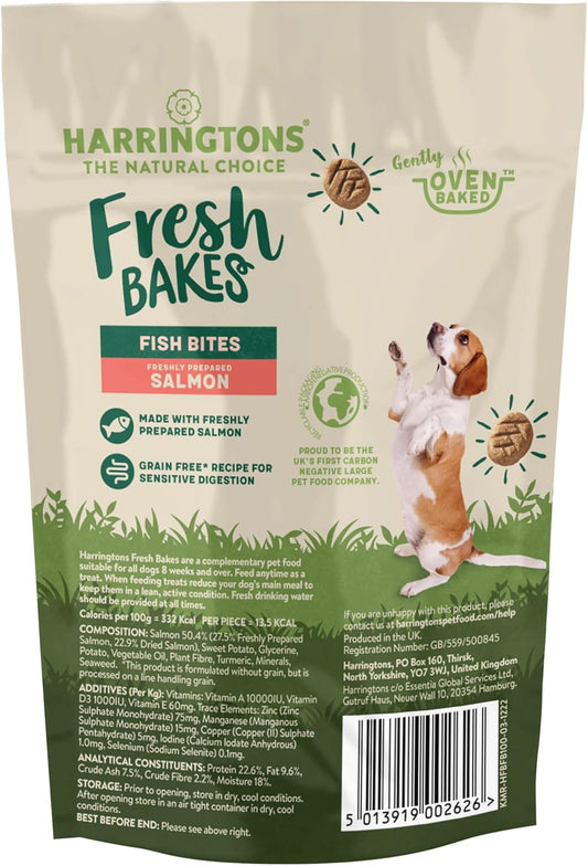 Harringtons Fresh Bakes Grain Free Baked Salmon Fish Bites Dog Treats 100g (Pack of 8) - Gently Oven Baked :Pet Supplies