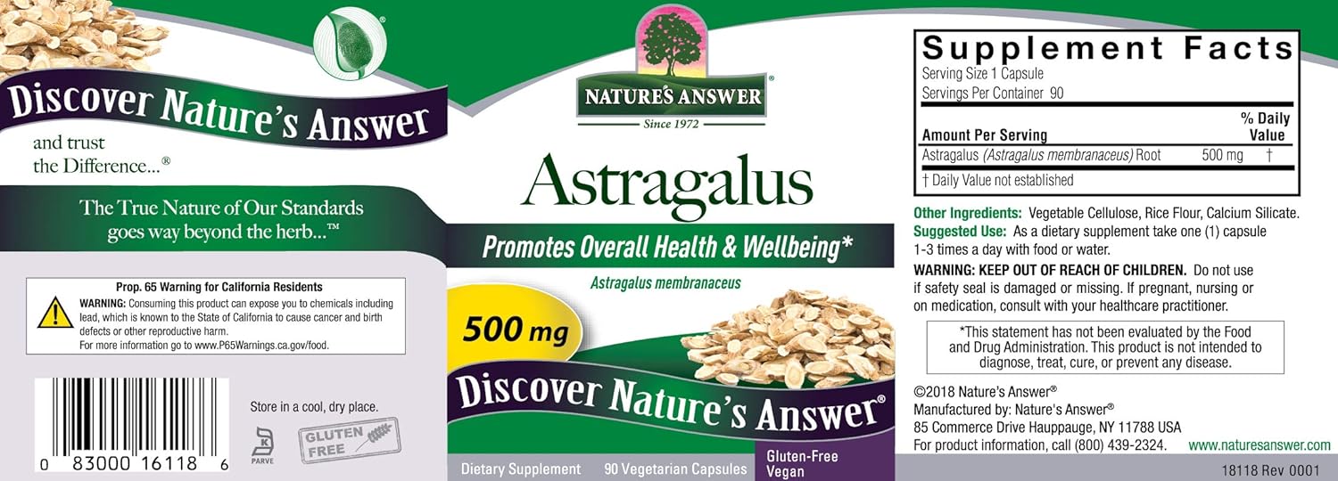 Nature's Answer Astragalus Root, 90-Count