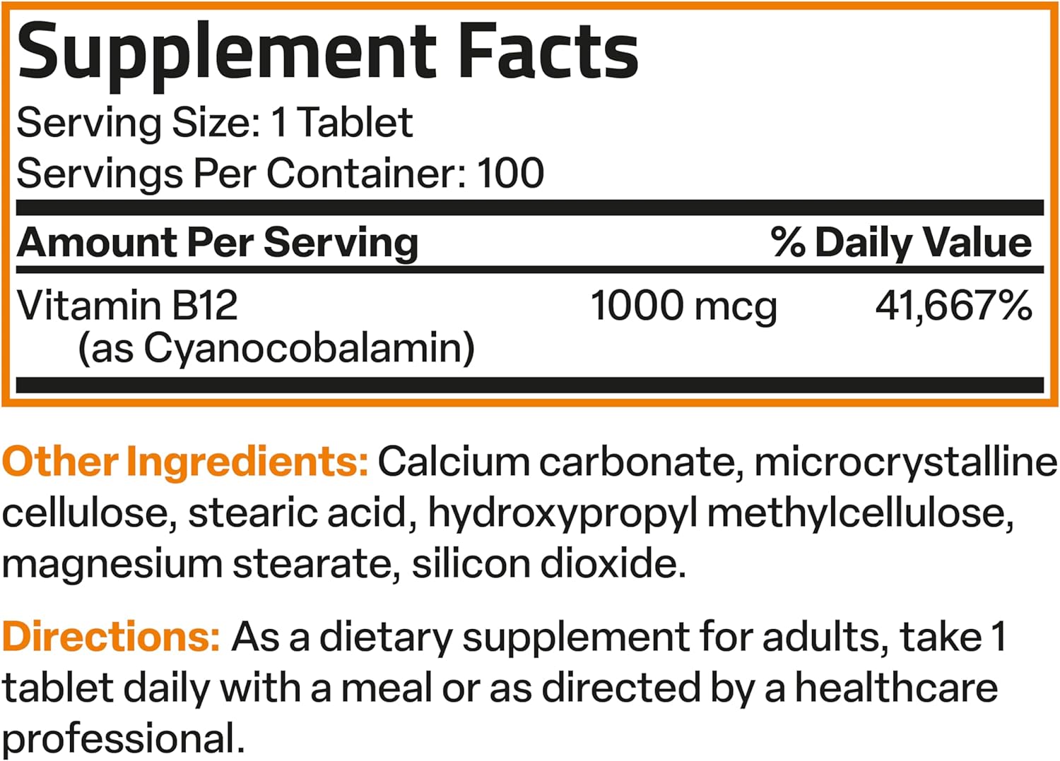 Bronson Vitamin B12 1000 mcg (B12 Vitamin As Cyanocobalamin) Sustained Release Premium Non GMO Tablets Supports Nervous System, Healthy Brain Function and Energy Production, 100 Count : Health & Household