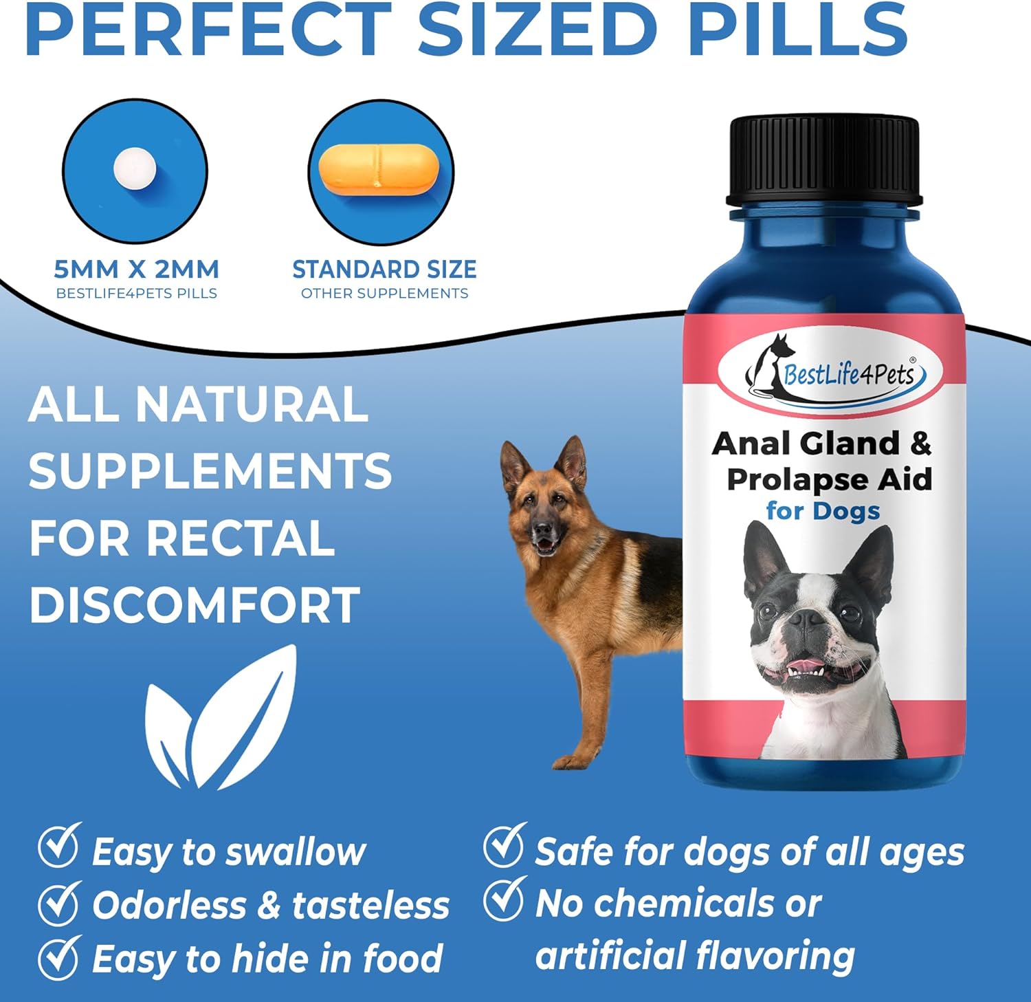 BestLife4Pets - Anal Prolapse Pain Relief for Dogs with Digestive Enzymes and Probiotics - Anal Gland Dog Supplements - Supports Healthy Anal Gland and Bowel Function - Pills