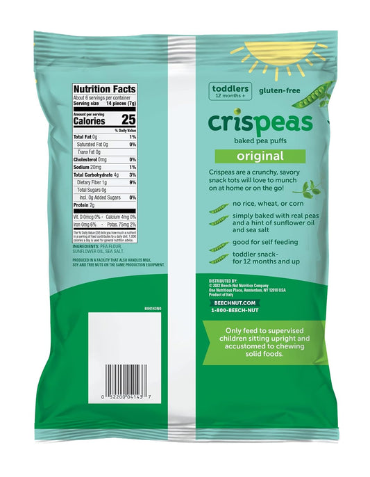 Beech-Nut Toddler Snacks, Original Crispeas Baked Pea Puffs, Grain-Free, Gluten-Free, Non-GMO, 1.4 oz Bag (7 Pack)