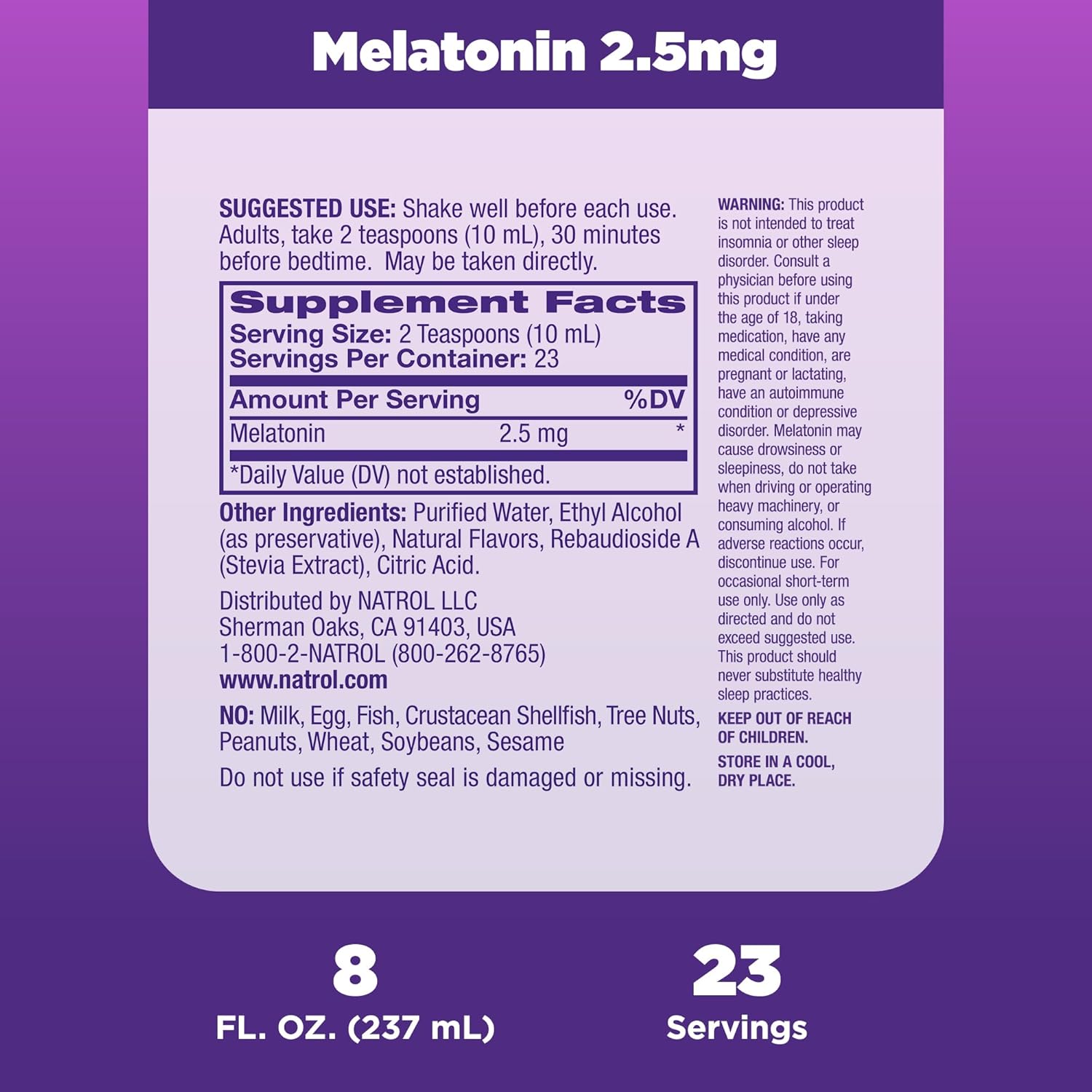 Natrol Liquid Melatonin 2.5mg, Berry-Flavored Dietary Supplement for Restful Sleep, 8 Fl Oz, 23 Day Supply : Health & Household