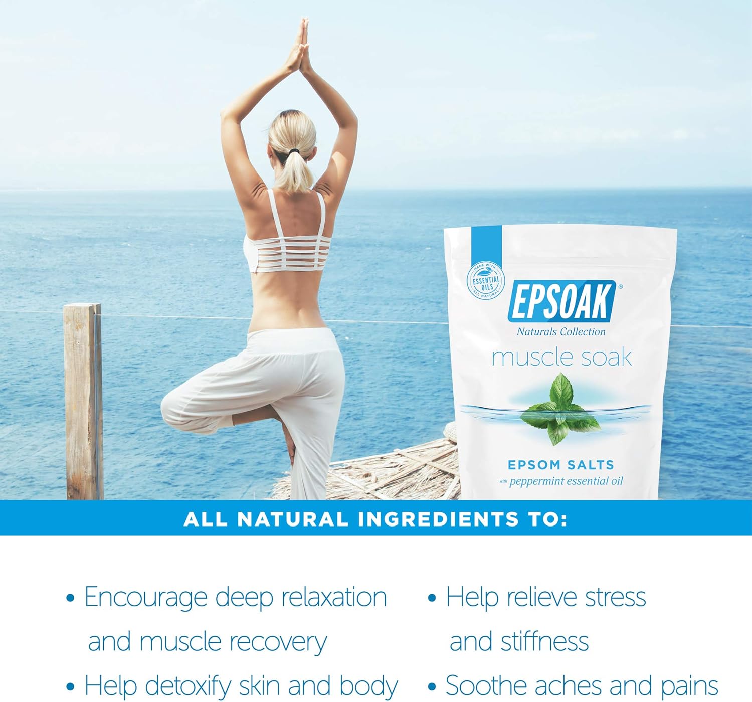 Epsoak Muscle Soak 4 lbs. - Speed Muscle Recovery, Soothe Aching Muscles, and Reduce Inflammation with Epsom Salt & Premium Eucalyptus & Peppermint Essential Oils (Qty 2 x 2 lb. Bags) : Beauty & Personal Care