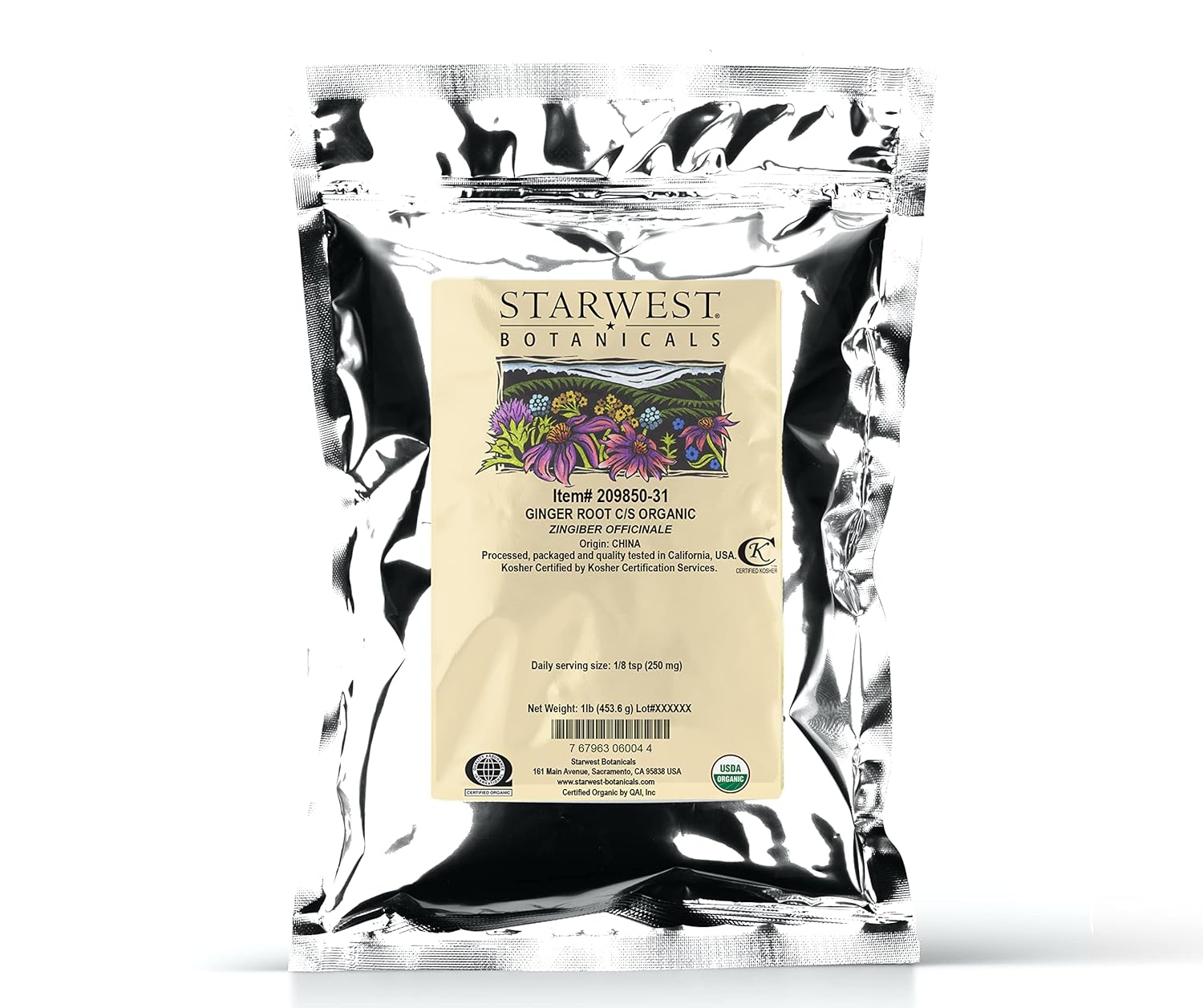 Starwest Botanicals Organic Ginger Root 1/4" Cut and Sifted, 1 Pound