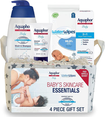 Aquaphor Baby Welcome Baby Gift Set - Free WaterWipes and Bag Included - Healing Ointment, Wash and Shampoo, 3 in 1 Diaper Rash Cream