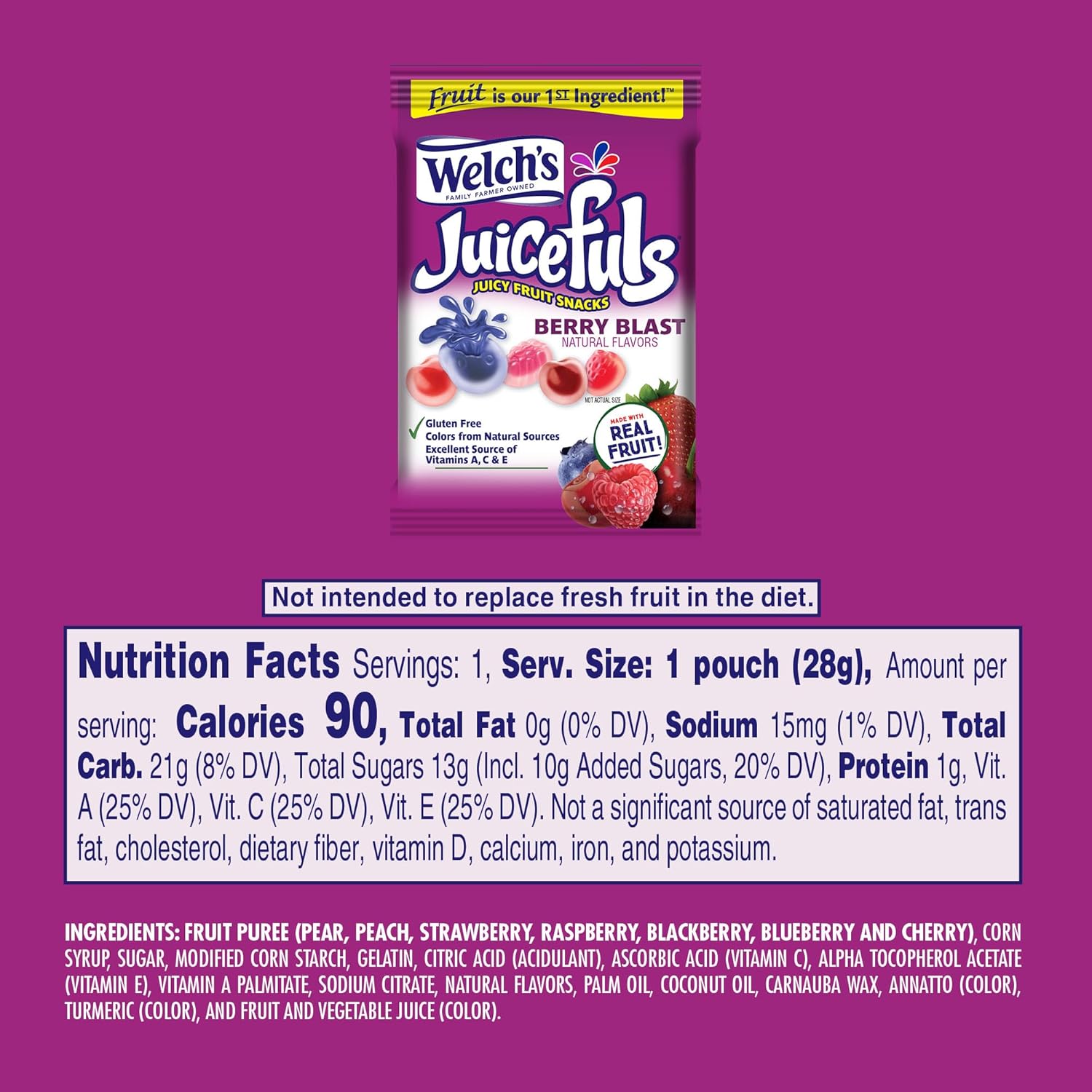 Welch'S Juicefuls Juicy Fruit Snacks, Berry Blast, Fruit Gushers, Bulk Pack, Perfect For School Lunches, Gluten Free, Individual Single Serve Bags, 1 Oz (Pack Of 48)