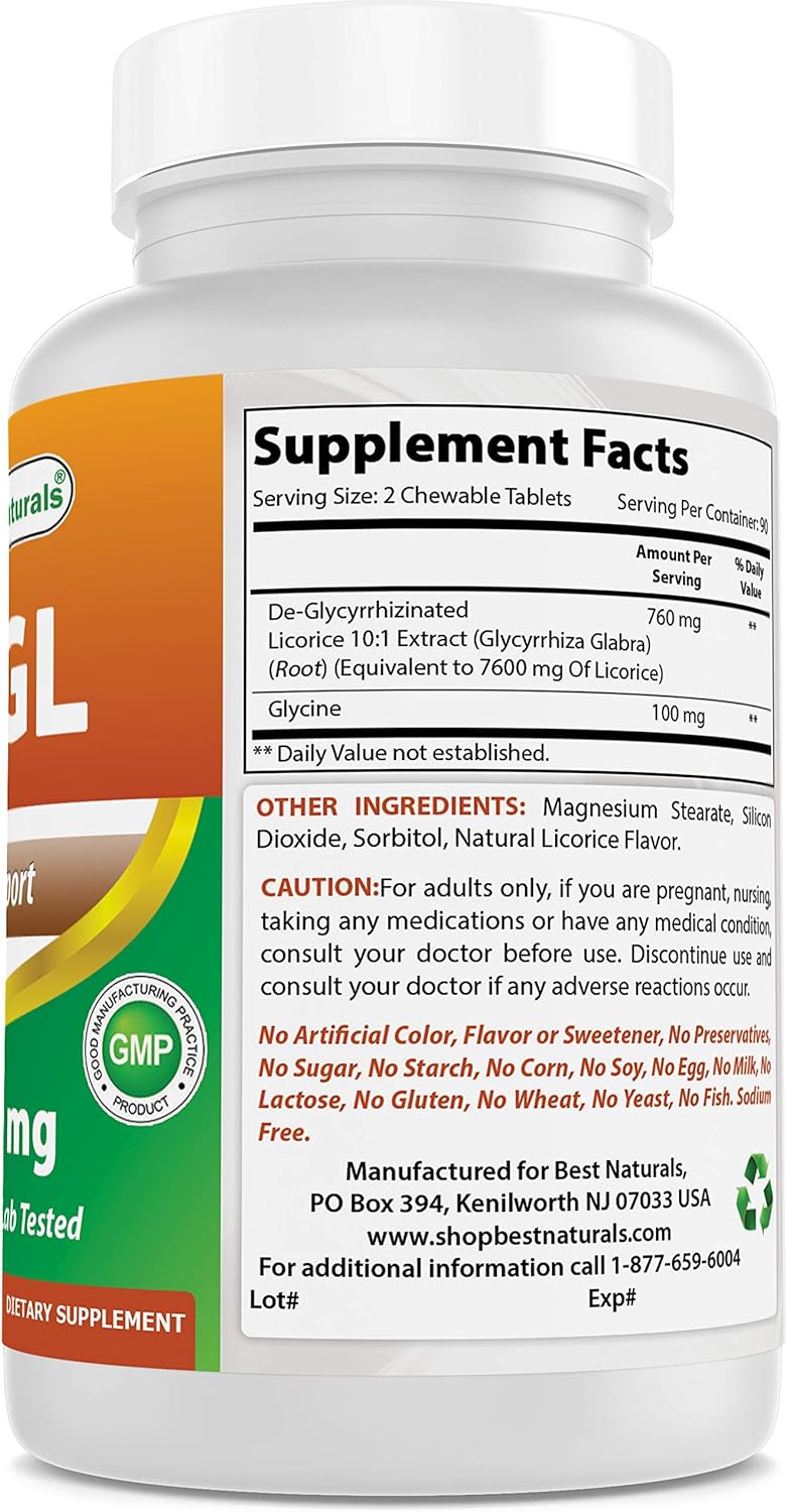 Best Naturals Dgl Chewable 380 Mg 180 Tablets : Health & Household