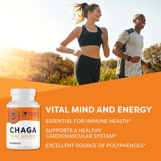 Vimergy Chaga Mushroom Capsules, 30 Servings – Real Mushroom Herbal Supplement For Cardiovascular Support - Kosher, Non-Gmo, Gluten-Free, Vegan, Paleo - 100% Pure Chaga With Zero Fillers (90 Count)