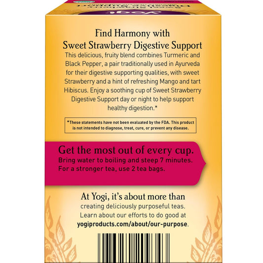 Yogi Tea Sweet Strawberry Digestive Support - 16 Tea Bags Per Pack (4 Pack) - Organic Turmeric Tea Bags - Digestive Support Tea - Includes Turmeric Root, Black Pepper, Strawberry, Mango & More