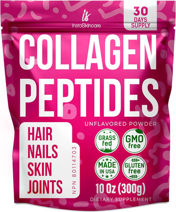 Collagen Peptides Powder For Women Hydrolyzed Collagen Supplements Types I - Iii Non-Gmo Grass-Fed Gluten-Free Kosher Pareve Unflavored Easy To Mix Drink Healthy Hair Skin Joints Nails 10 Oz