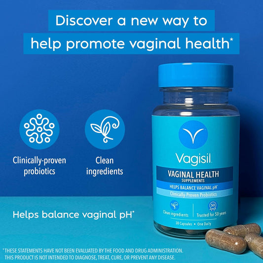 Vagisil Vaginal Health Supplements, Clinically-Proven Probiotics, Promotes Vaginal Health, Clean Ingredients, Helps Balance Vaginal pH, Just 1 Capsule Daily, 30 Capsules