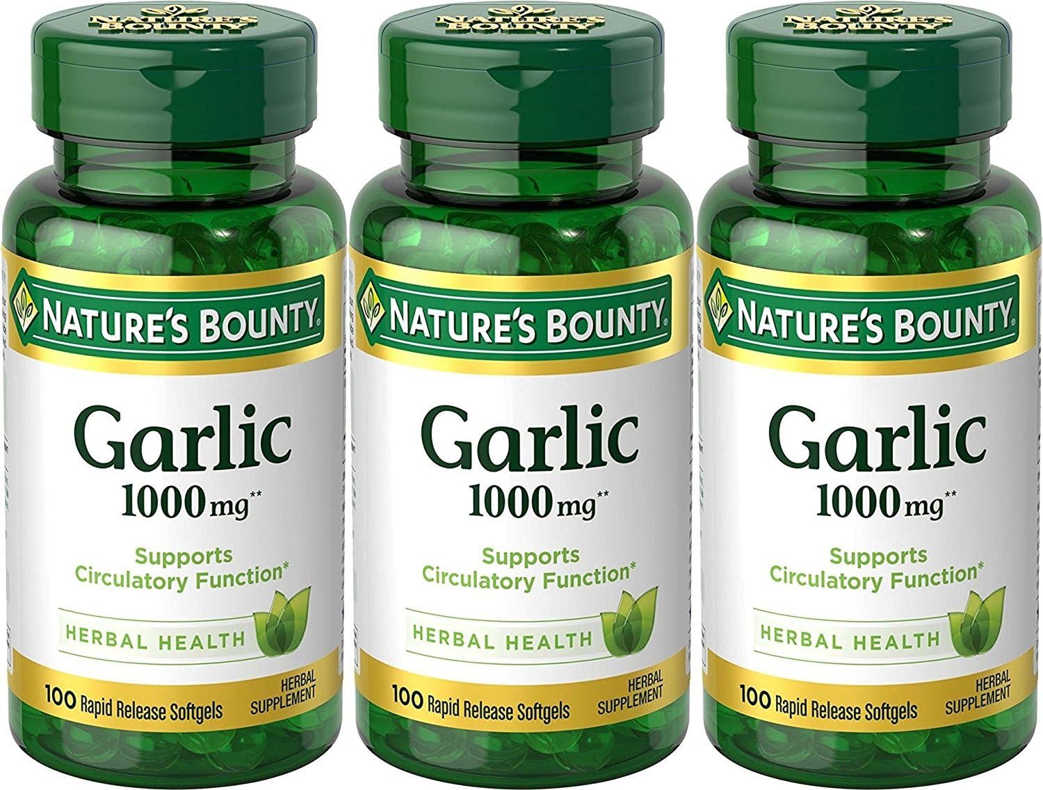 Nature’s Bounty Garlic Extract Supplement, Supports Circulatory Function, 1000 mg Rapid Release Softgels, 100 Count, Pack of 3 : Health & Household