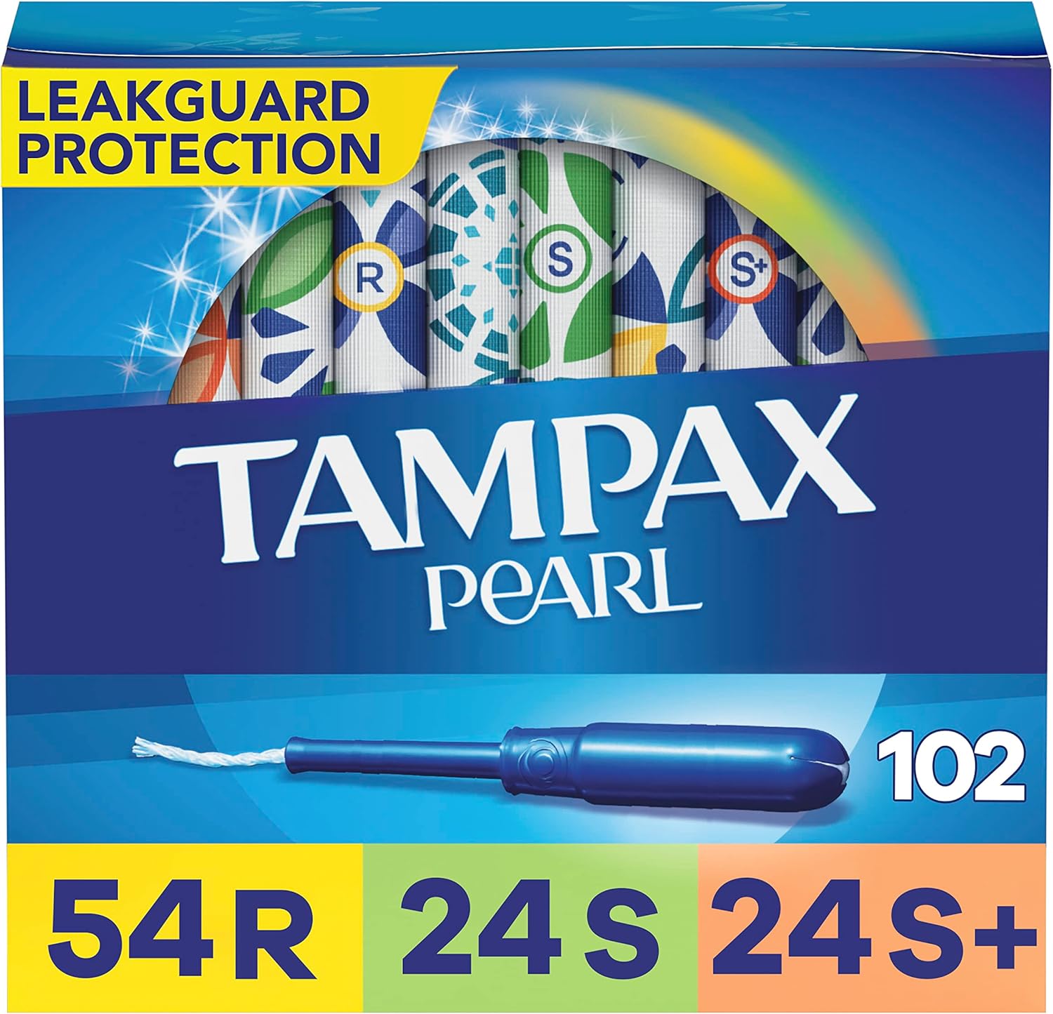 Tampax Pearl Tampons Multipack, Regular/Super/Super Plus Absorbency, With Leakguard Braid, Unscented, 34 Count X 3 Packs (102 Count Total)