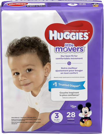 Huggies Little Movers Diapers, Size 3 (16-28 Lb.), 28 Ct., Jumbo Pack (Packaging May Vary), Baby Diapers For Active Babies