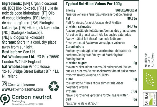 Eat Wholesome Organic Raw Cold-Pressed Virgin, Coconut Oil, 500 Ml, For Cooking, Baking, Skin Moisturiser & Hair Conditioner
