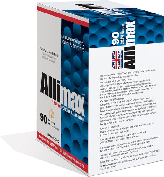 Allimax 180Mg 90 Capsules. Allicin Garlic Supplement To Support Your Body’S Immune Function. Contains Stabilized And Potent Bioactive Allicin, Extracted From Clean & Sustainable Spanish Grown Garlic