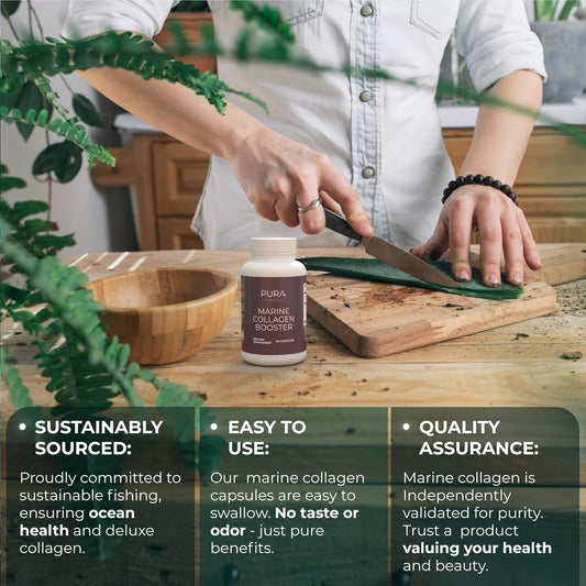 Marine Collagen And Hyaluronic Acid Supplements, Aloe Vera Leaf Gel And Vitamin E Collagen Peptides Pills–Collagen Supplements With Hyaluronic Acid For Hair Skin Nails-90 Collagen Caps