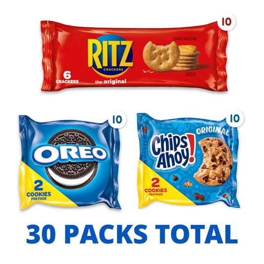 Nabisco Cookies & Cracker Variety Pack, Oreo, Ritz & Chips Ahoy!, School Snacks, 30 Snack Packs