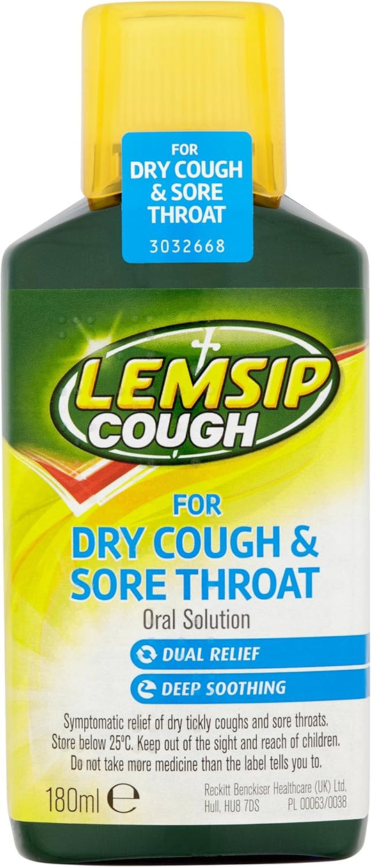 Lemsip Dry Cough And Sore Throat Oral Solution, 180 Ml