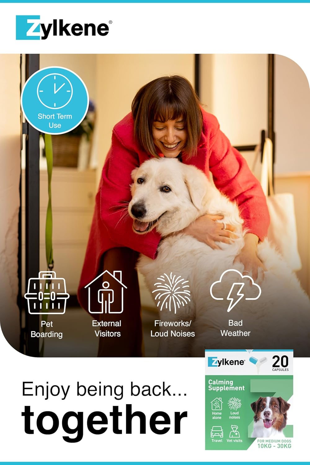 Zylkene Calming Supplements for Medium Dogs (10 to 30kg) 225mg | Promotes Relaxation | Helps Pets cope with short-term challenging situations: Loud Noises | Easily administered | 20 capsules : Amazon.co.uk: Pet Supplies
