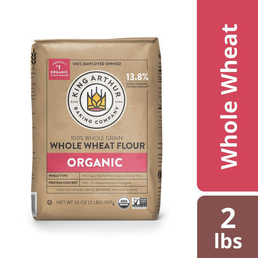 King Arthur, 100% Organic Whole Wheat Flour, 100% Whole Grain, Non-GMO Project Verified, 2 Pounds (Pack of 12)