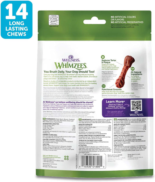 Whimzees Wellness Brushzees Natural Grain Free Dental Dog Treats, Small Breed, 14 Count