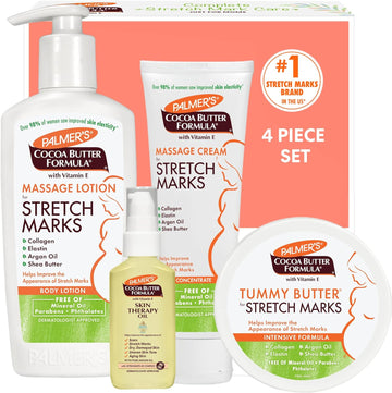 Palmer's Cocoa Butter Formula Pregnancy Skin Care Kit for Stretch Marks and Scars, Dermatologist Approved, Gift for Mom to Be, 4 Piece Full Size Set