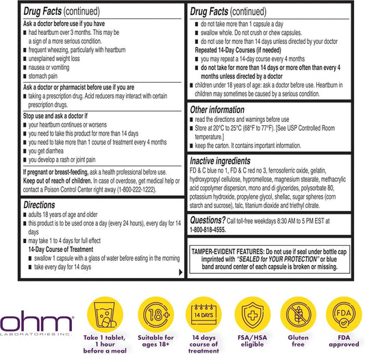 Ohm Esomeprazole Magnesium Delayed Release Capsules 20Mg - Frequent Heartburn & Acid Reflux Relief, 24 Hour Chest & Stomach Acid Reducer, Antacid Pills, Digestive Support (42 Capsules) - 3 Pack