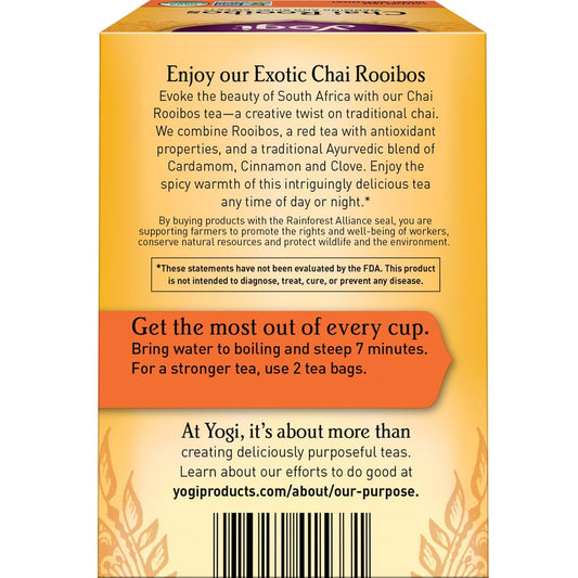 Yogi Tea Chai Rooibos Tea - 16 Tea Bags Per Pack (6 Packs) - Spiced Organic Rooibos Tea - Provides Antioxidants - Caffeine-Free - Includes Cardamom, Cinnamon, Ginger & Clove