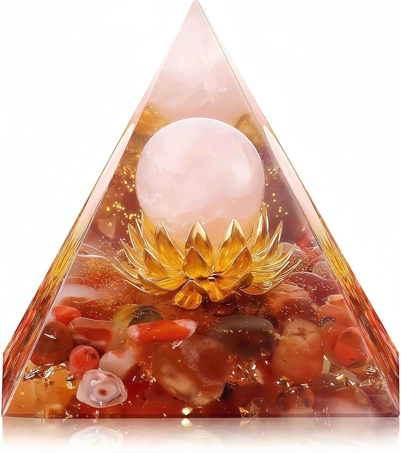 Flower Of Life Orgone Pyramid For Positive Energy, Orgonite Rose Quartz&Red Agate Healing Crystal Pyramids For Reduce Stress Chakra Reiki Healing Meditation Attracts Lucky And Success