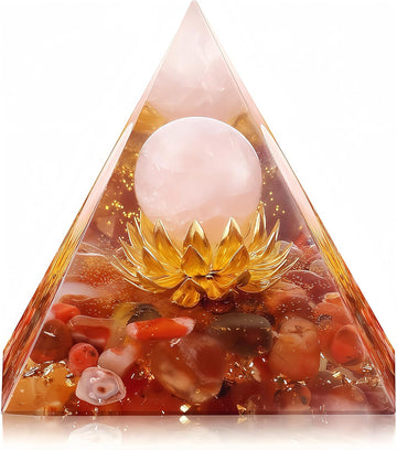 Flower Of Life Orgone Pyramid For Positive Energy, Orgonite Rose Quartz&Red Agate Healing Crystal Pyramids For Reduce Stress Chakra Reiki Healing Meditation Attracts Lucky And Success