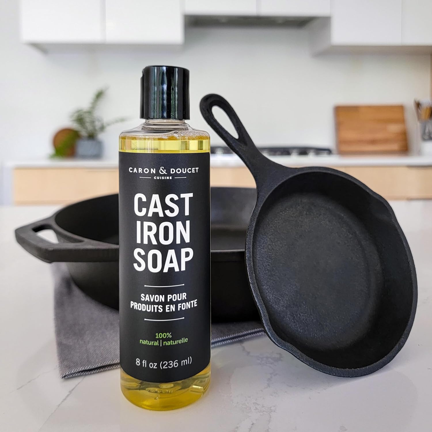 CARON & DOUCET - Cast Iron Cleaning Soap | 100% Plant-Based Soap | Best for Cleaning, Restoring, Removing Rust and Care Before Seasoning | For Skillets, Pans & Cast Iron Cookware… (8 oz) : Health & Household