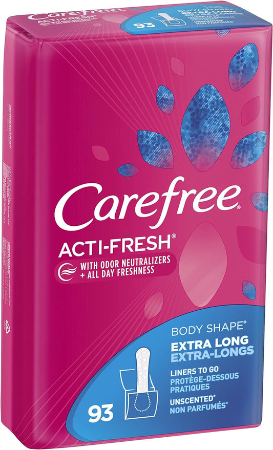 Carefree Acti-Fresh Body Shape Pantiliners Extra Long Unscented - 93 Count, Packaging May Vary