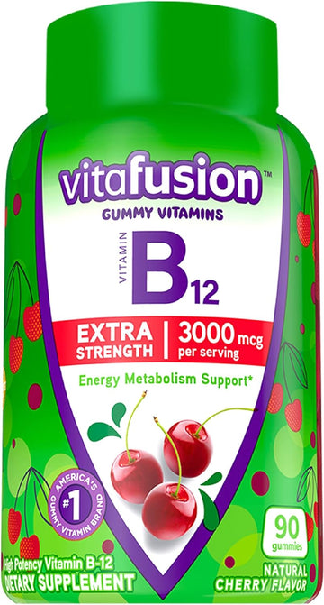 Vitafusion Extra Strength Vitamin B12 Gummy Vitamins For Energy Metabolism Support And Nervous System Health Support, Cherry Flavored, America’S Number 1 Brand, 45 Day Supply, 90 Count