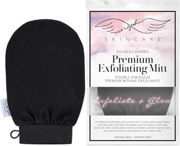 Seraphic Skincare Double-Layered Korean Exfoliating Mitt for Deep Exfoliation – Viscose Fiber Exfoliating Glove to Achieve Smooth, Glowing Skin – Self Tan Remover and Applicator for Even, Perfect Tan