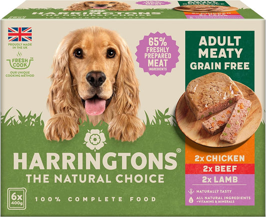 Harringtons Complete Wet Tray Grain Free Hypoallergenic Adult Dog Food Meaty Pack 6x400g - Chicken, Beef & Lamb - Made with All Natural Ingredients?HARRWM-C400