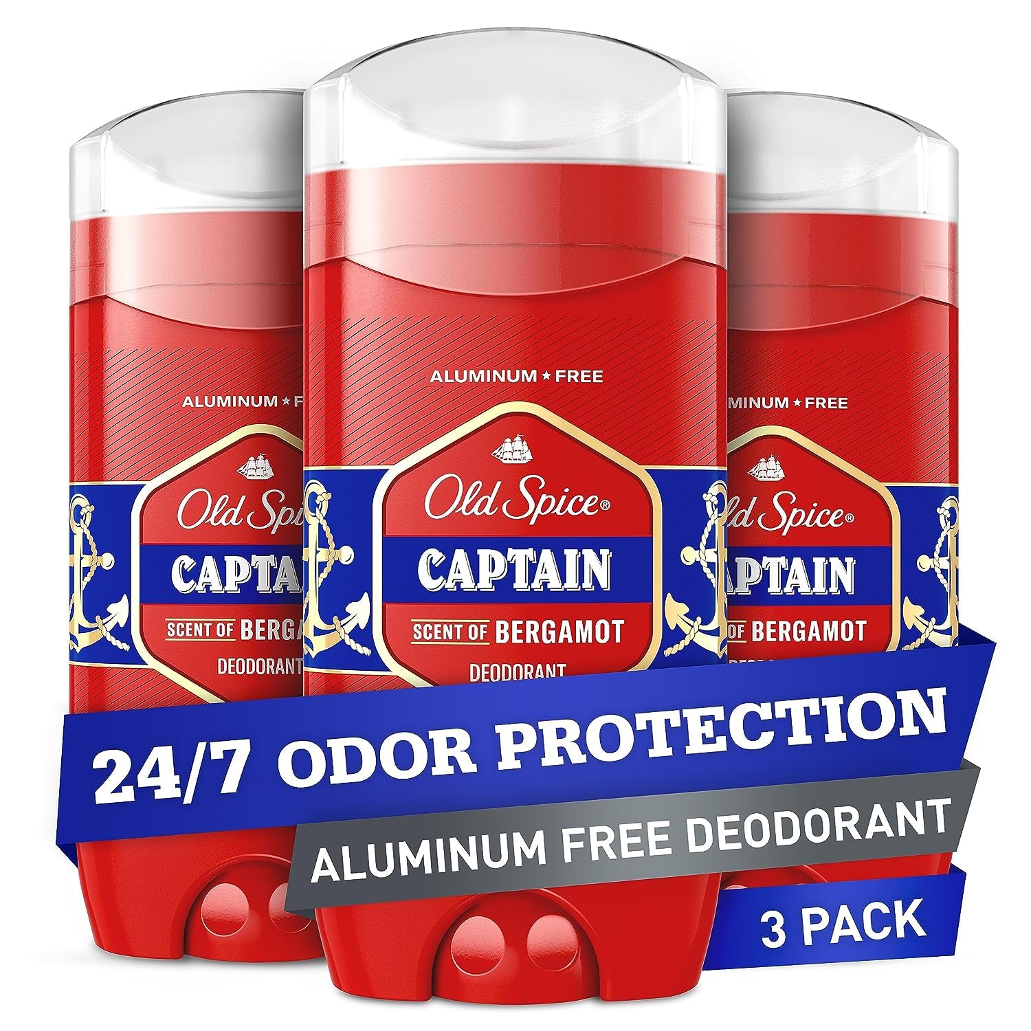 Old Spice Red Collection Deodorant For Men, Captain Scent, 3 Ct, 3Oz Each, 9Oz Total