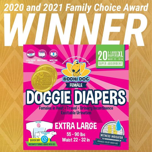 Bodhi Dog Disposable Female Dog Diapers | Super Absorbent Leak-Proof Fit | Premium Adjustable Dog Diapers With Moisture Control & Wetness Indicator | 20 Count Extra Large Size