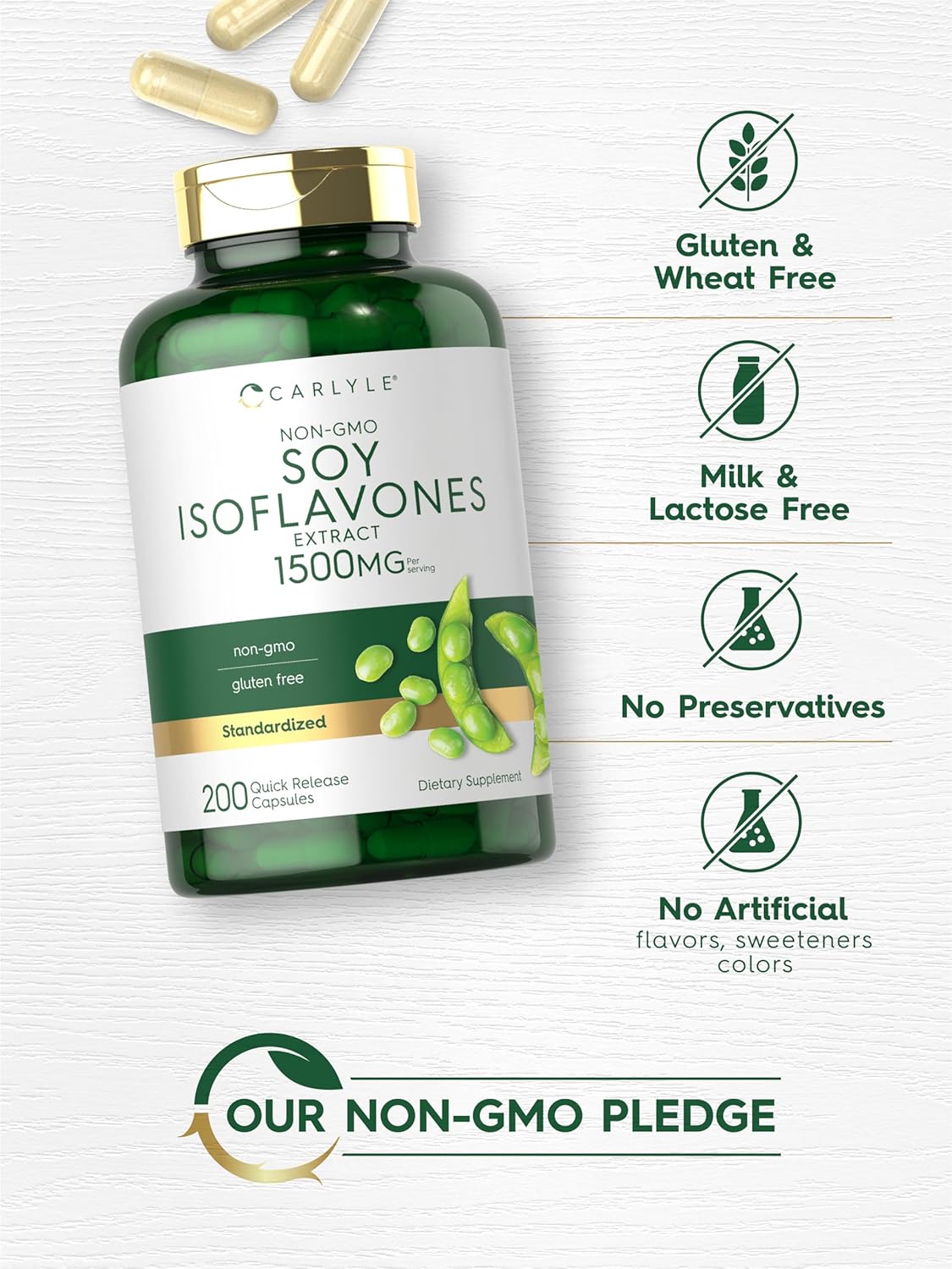 Carlyle Soy Isoflavones for Women and Men 1500mg | 200 Capsules | Non-GMO, Gluten Free Extract Supplement : Health & Household