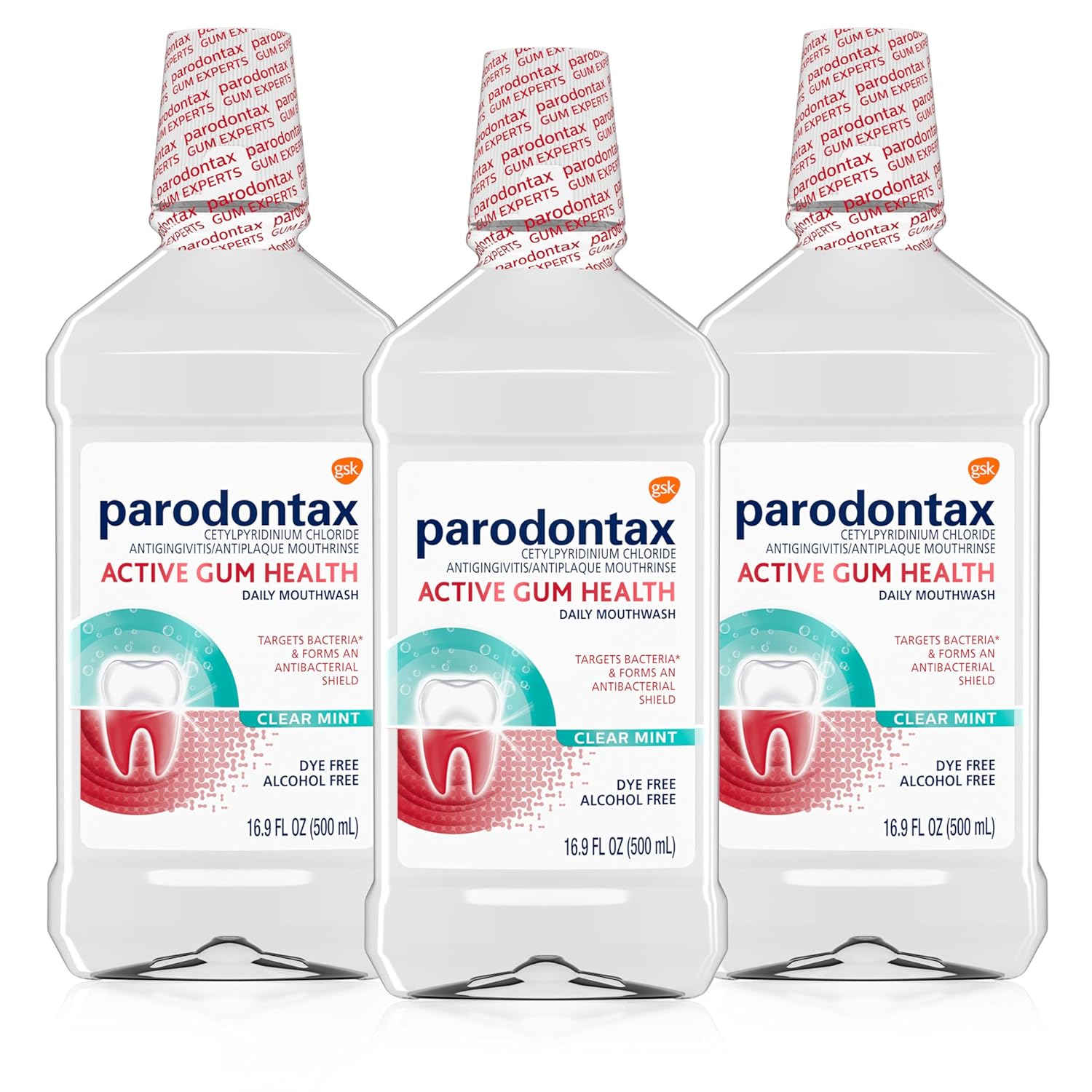 Parodontax Active Gum Health Mouthwash, Antiplaque and Antigingivitis Gum Mouthwash, Clear Mint, 16.9 Fl Oz x 3