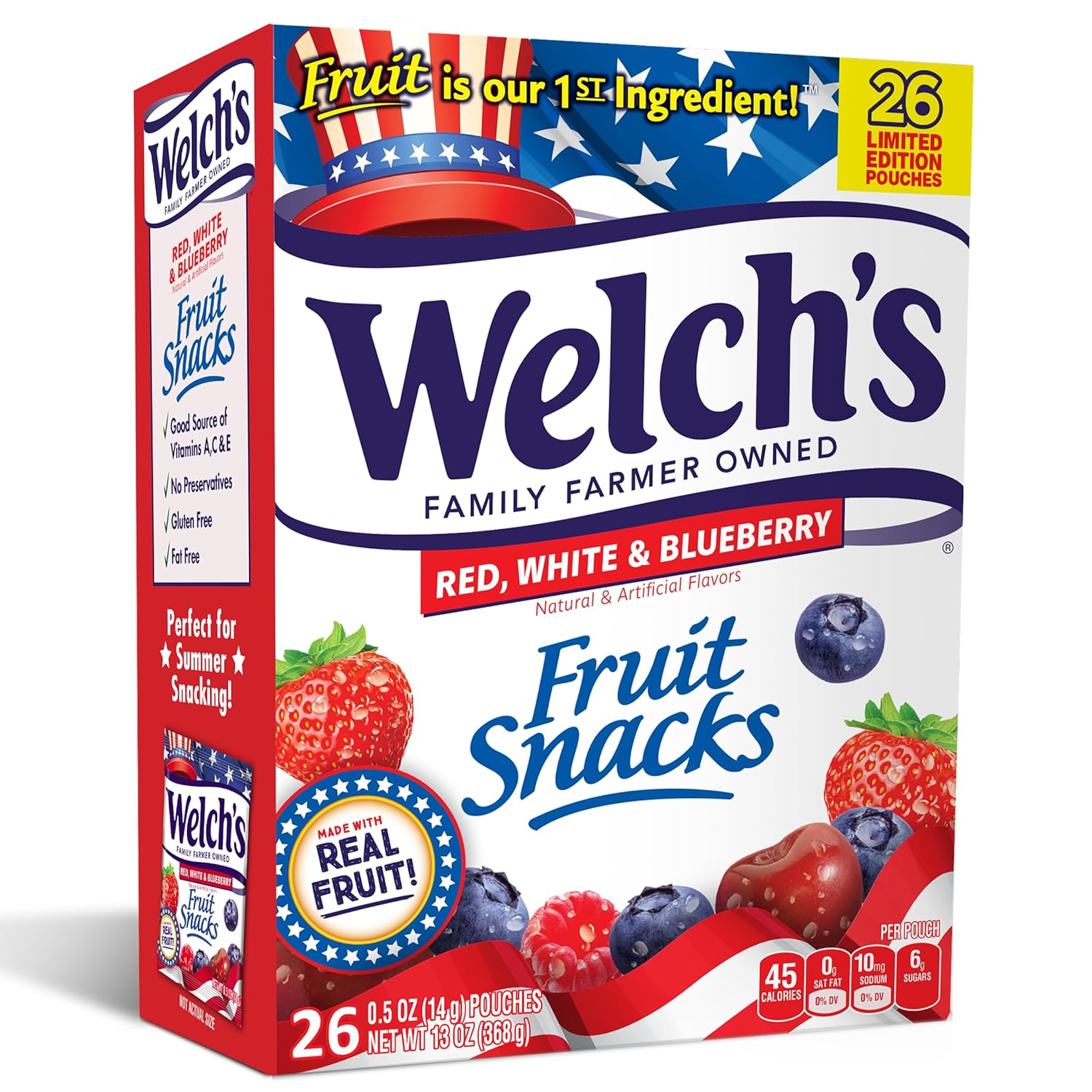 Welch'S Fruit Snacks Red, White & Blueberry 26Ct 0.5Oz