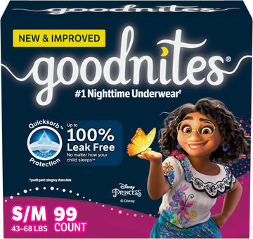 Goodnites Girls' Bedwetting Underwear, Size S/M (43-68 Lbs), 99 Ct (3 Packs Of 33), Packaging May Vary