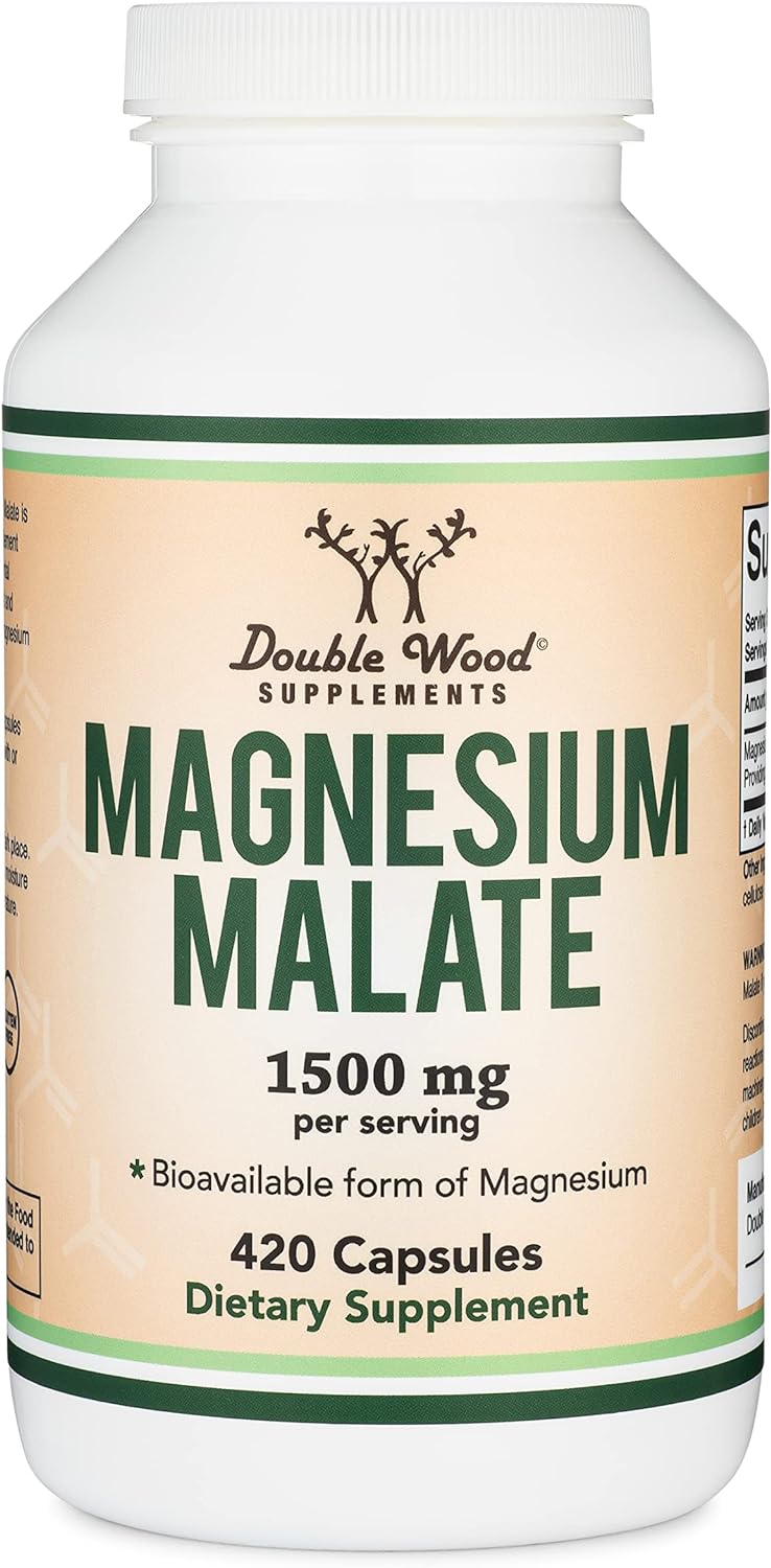 Magnesium Malate Capsules (420 Count) - 1,500mg Per Serving (Magnesium Bonded to Malic Acid), Third Party Tested, Vegan Friendly, Gluten Free by Double Wood Supplements : Health & Household